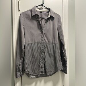 Theory Navy and White Mixed Stripes Long Sleeve Shirt